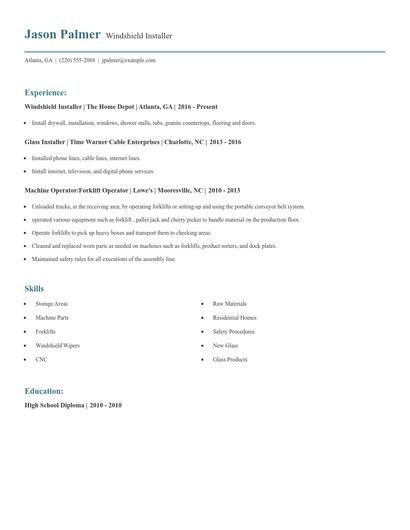 Windshield Installer Resume
