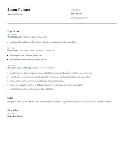 Windshield Installer Resume