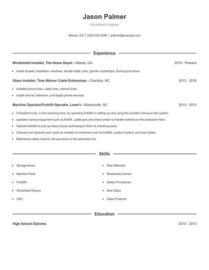 Windshield Installer Resume