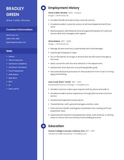 Wine Cellar Worker Resume