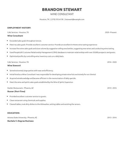 Wine Consultant Resume