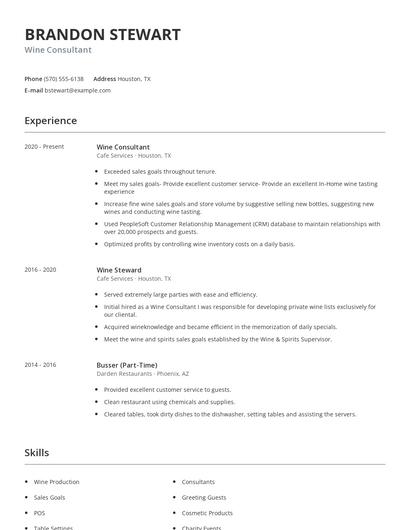 Wine Consultant Resume