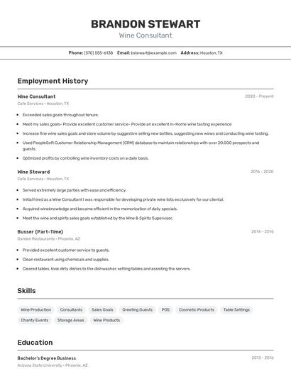 Wine Consultant Resume