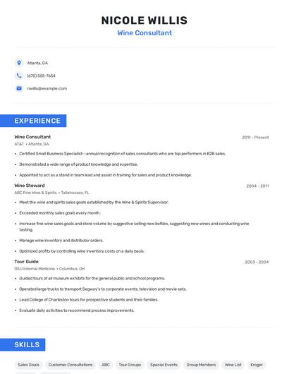 Wine Consultant Resume