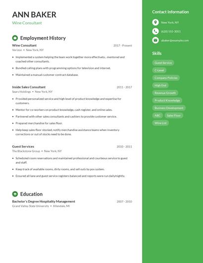 Wine Consultant Resume