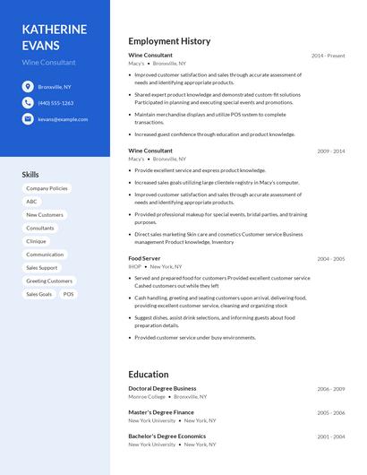 Wine Consultant Resume