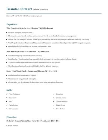 Wine Consultant Resume