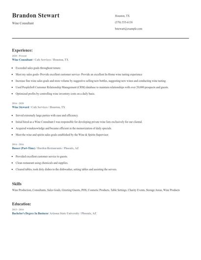 Wine Consultant Resume
