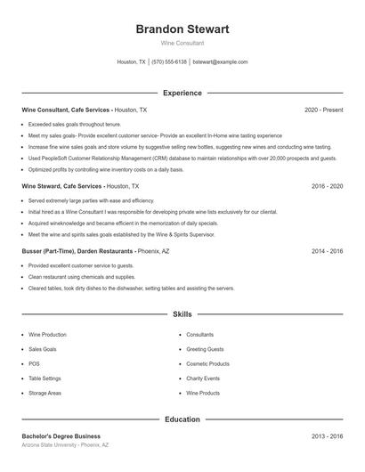 Wine Consultant Resume