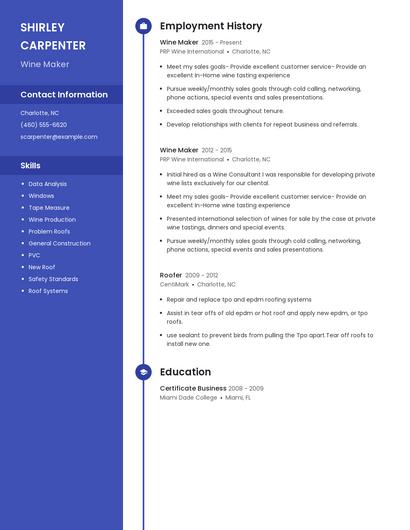 Wine Maker Resume