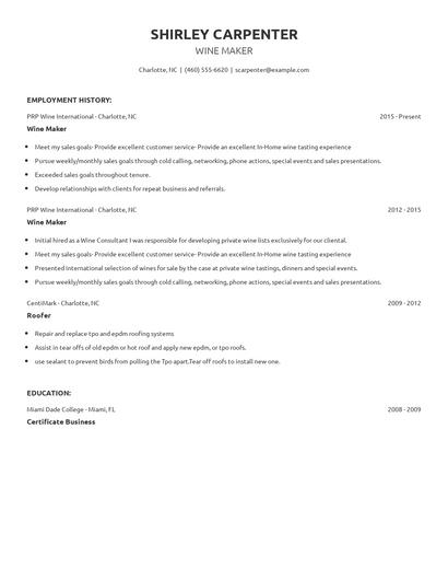 Wine Maker Resume