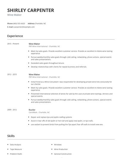 Wine Maker Resume