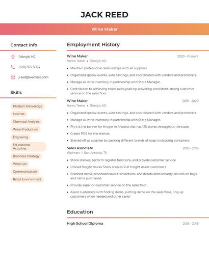 Wine Maker Resume