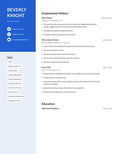 Wine Maker Resume