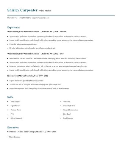 Wine Maker Resume