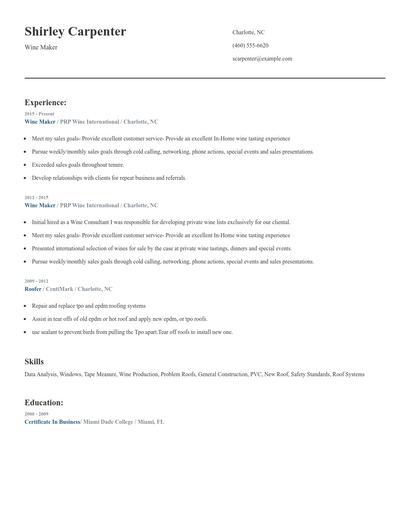 Wine Maker Resume