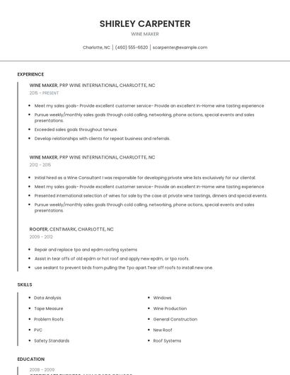 Wine Maker Resume