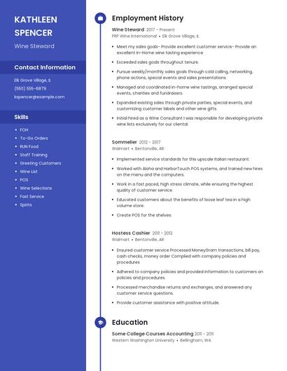 Wine Steward Resume
