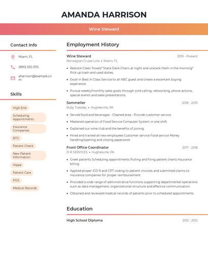 Wine Steward Resume
