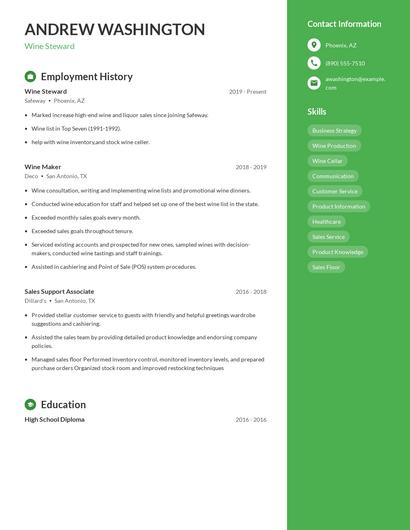 Wine Steward Resume