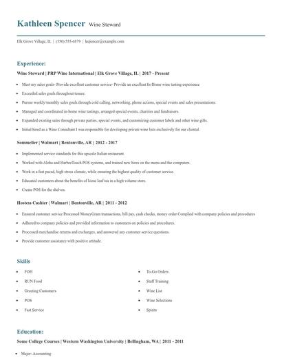 Wine Steward Resume