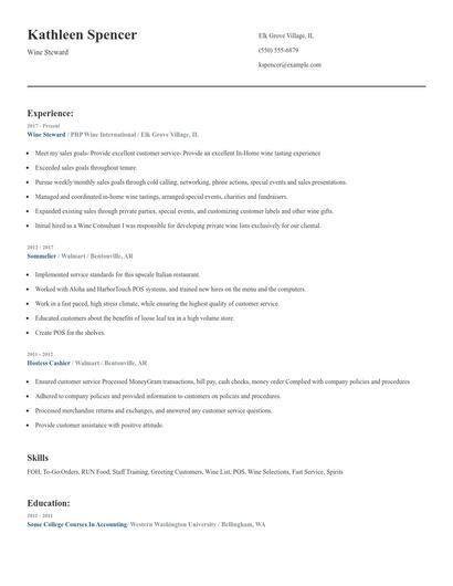 Wine Steward Resume