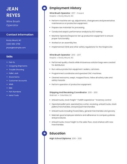 Wire Brush Operator Resume