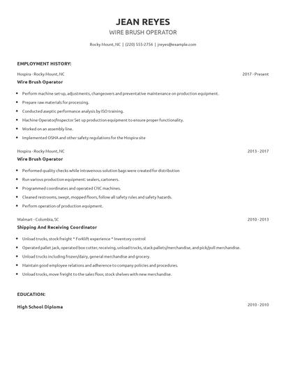 Wire Brush Operator Resume