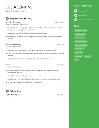 Wire Brush Operator Resume