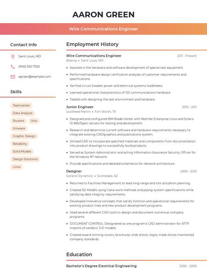 Wire Communications Engineer Resume