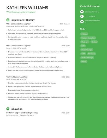 Wire Communications Engineer Resume