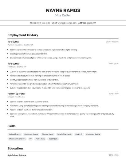 Wire Cutter Resume