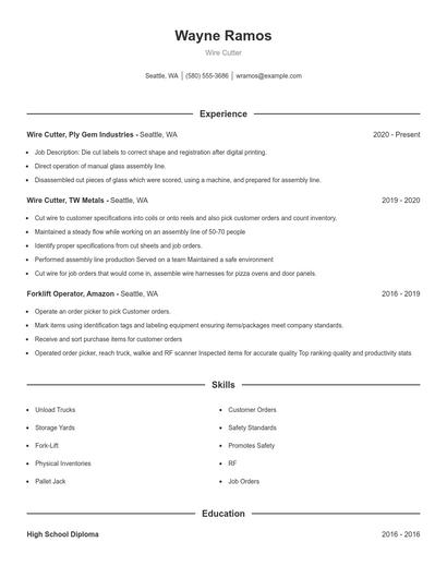 Wire Cutter Resume
