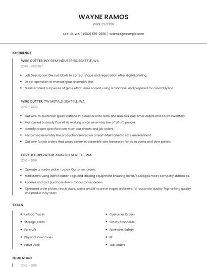 Wire Cutter Resume