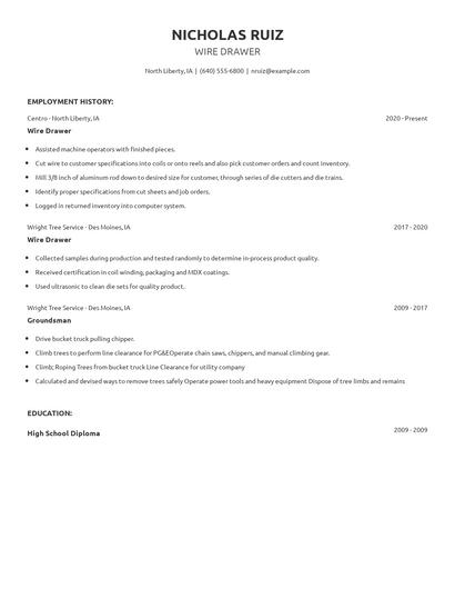 Wire Drawer Resume