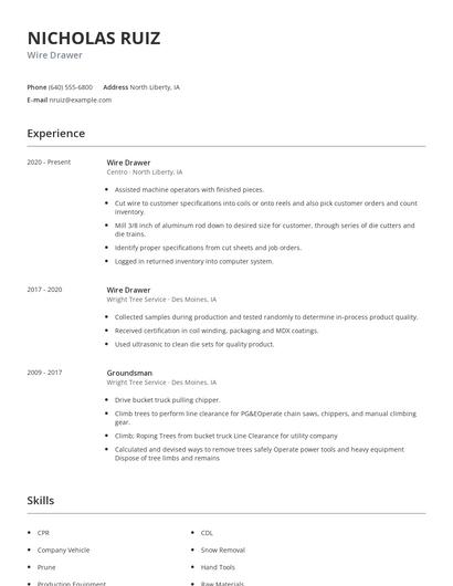 Wire Drawer Resume
