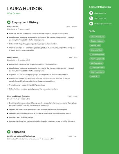Wire Drawer Resume