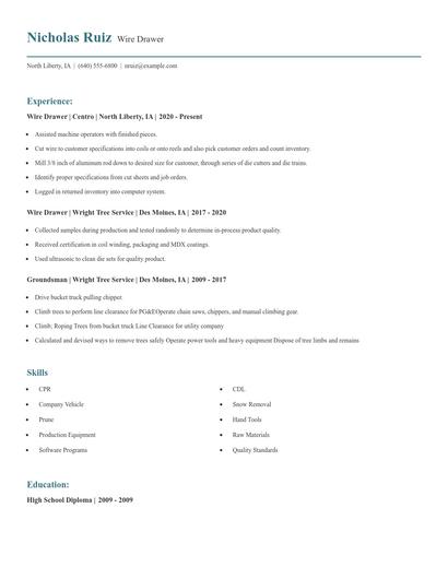 Wire Drawer Resume