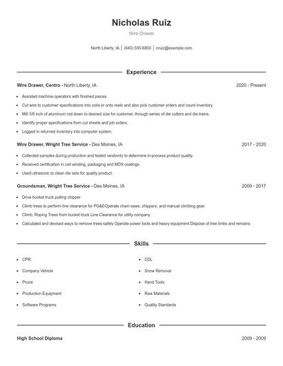 Wire Drawer Resume
