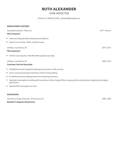 Wire Inspector Resume