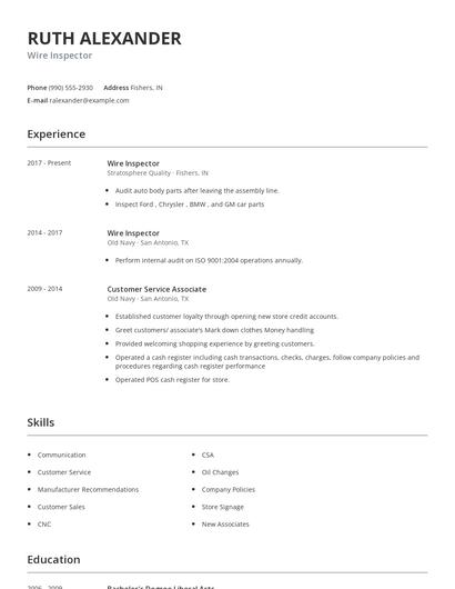 Wire Inspector Resume