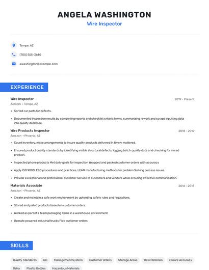 Wire Inspector Resume