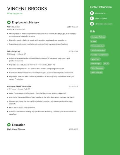 Wire Inspector Resume