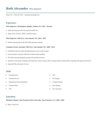 Wire Inspector Resume