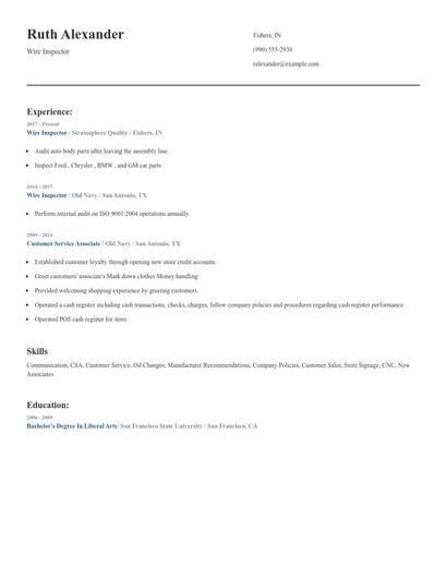 Wire Inspector Resume