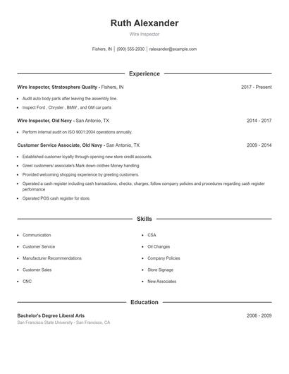 Wire Inspector Resume