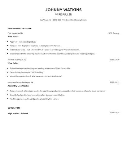 Wire Puller Resume