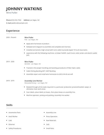 Wire Puller Resume