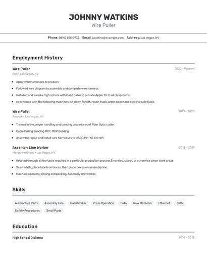 Wire Puller Resume