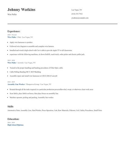 Wire Puller Resume